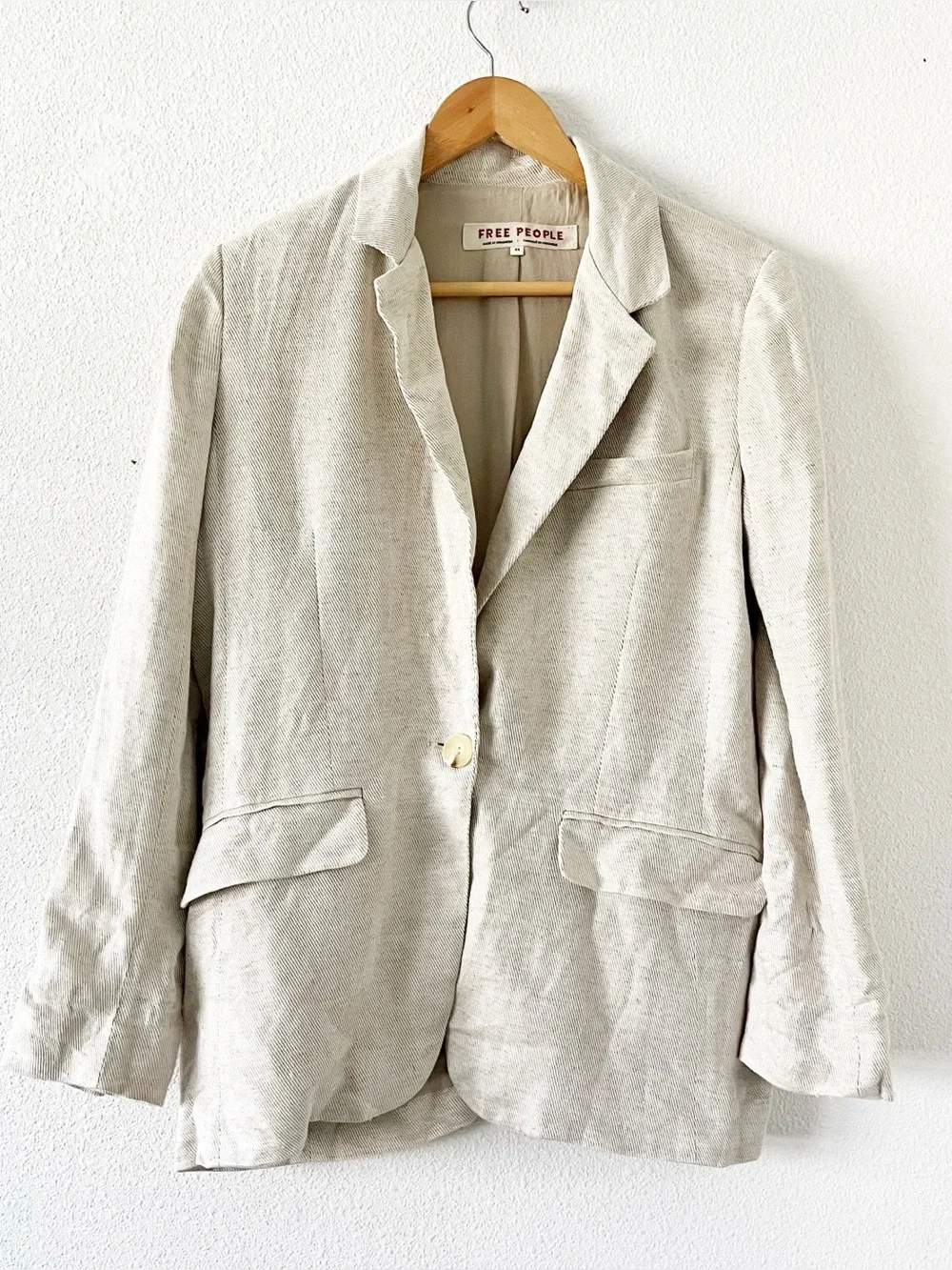 Free People Linen Blend Oversized Cream Boho Chic Minimalist Jacket Blazer